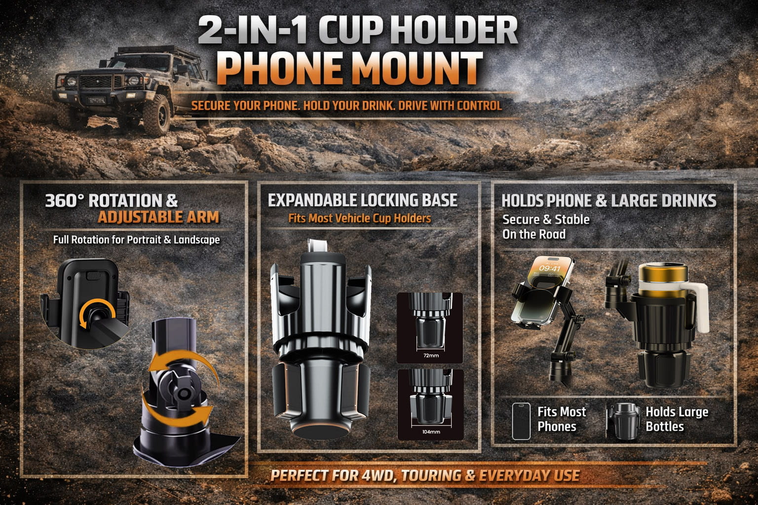 2 In 1 Cup and Phone Holder Infographic