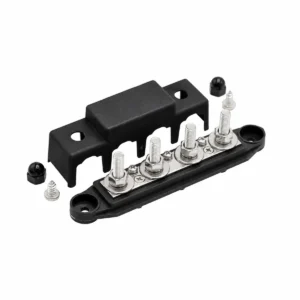 250A M8 Negative Busbar Power Distribution Block - 4 x M8 Stainless Steel Studs -12V 48V Black (-Negative)