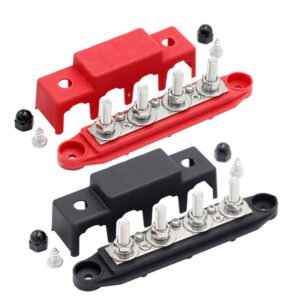 250A M8 Positive Busbar Power Distribution Block Kit - 4 x M8 Stainless Steel Studs -12V 48V (PAIR)