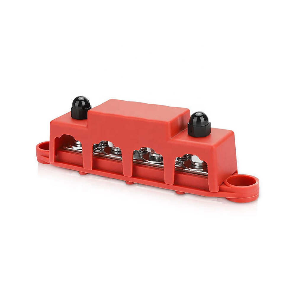 250A M8 Busbar Power Distribution Block - 4 x M8 Stainless Steel Studs -12V 48V - RED - Image 2