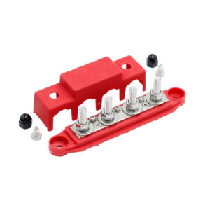 250A M8 Busbar Power Distribution Block - 4 x M8 Stainless Steel Studs -12V 48V - RED
