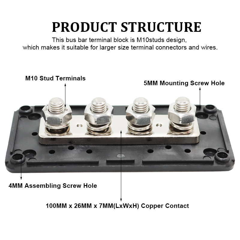 300A 4-Post Power Distribution Busbar Pair – M10 Studs – 12V–48V DC - Image 3