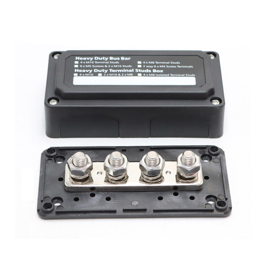 M10 4 Stud Bus Bar Block Heavy Duty Front