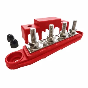250A Busbar Power Distribution Block - 4 x M10 Stainless Steel Studs -12V 48V - Red (+Positive)