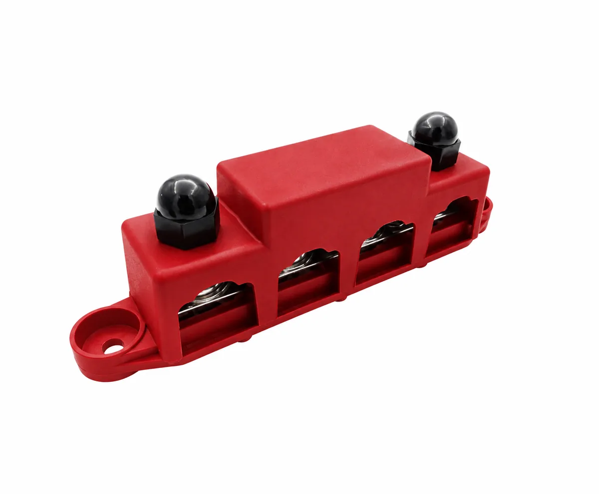 250A Busbar Power Distribution Block - 4 x M10 Stainless Steel Studs -12V 48V - Red (+Positive) - Image 3