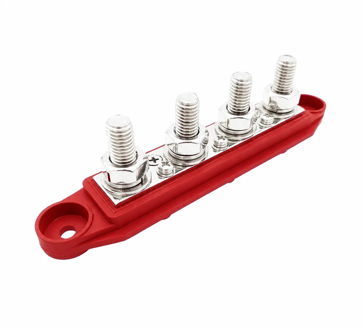 250A Busbar Power Distribution Block - 4 x M10 Stainless Steel Studs -12V 48V - Red (+Positive) - Image 2