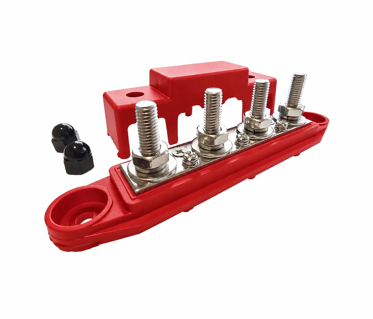250A Busbar Power Distribution Block - 4 x M10 Stainless Steel Studs -12V 48V - Red (+Positive)
