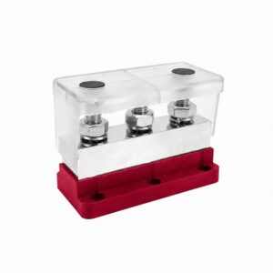 600A 2-Pole Bus Bar Power Distribution Block M10 – 12V-48V | Super Heavy-Duty Red Positive