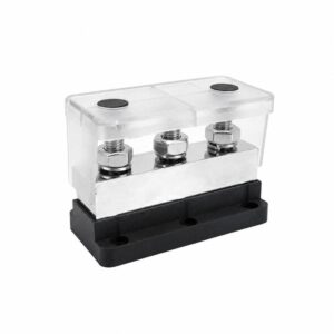 600A 2-Pole Bus Bar Power Distribution Block M10 – 12V-48V | Super Heavy-Duty Black Negative