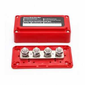 300A 4-Post Power Distribution Busbar Block – M10 Studs – 12V–48V Red Positve (Longways)